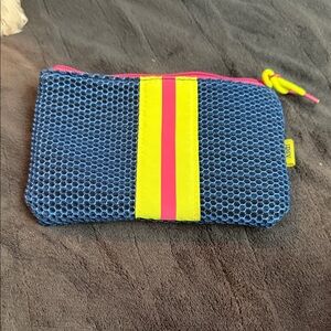 IPSY Blue Mesh Pouch with Neon Stripes